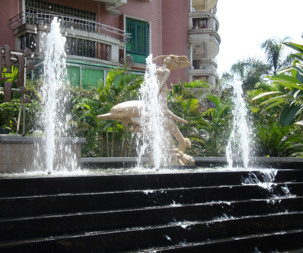 少女骑海豚砂岩喷泉雕塑